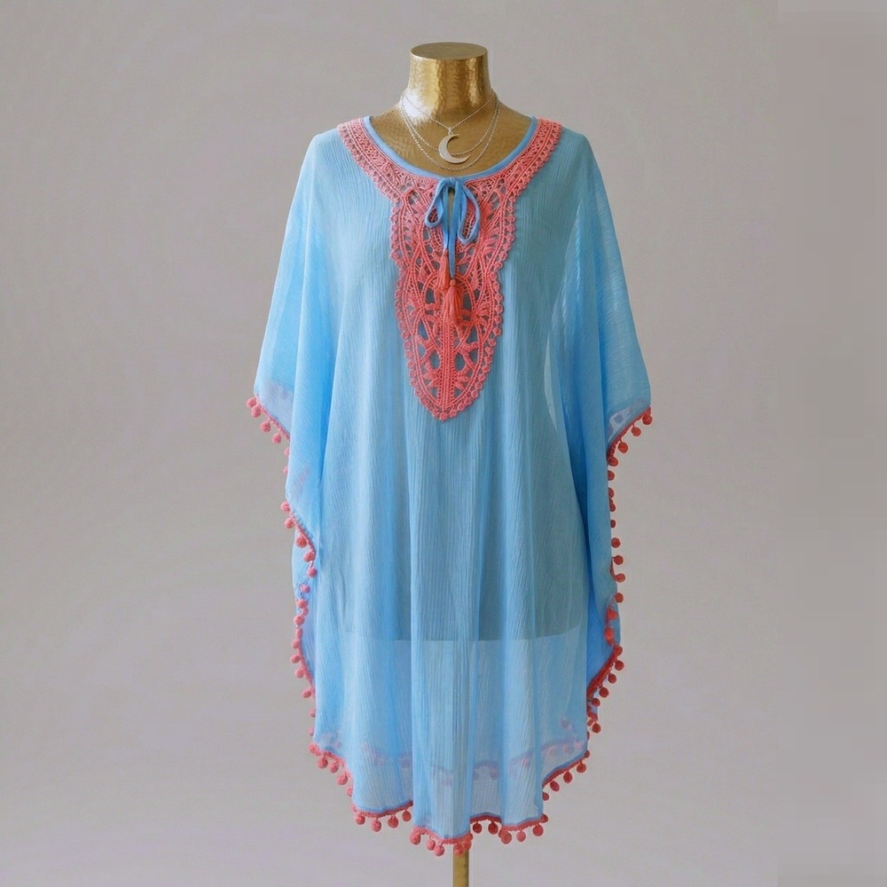 Bright Blue Sheer Beach Cover Up One Size Flowy Vacation